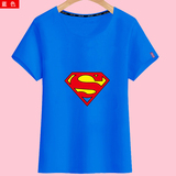 夏天红钻超人图案印花T恤女士宝蓝色个性圆领短袖t血百搭半柚体桖