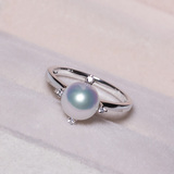日本Akoya天然海水珍珠戒指18K白金 四爪镶锆石 珠宝指环包邮