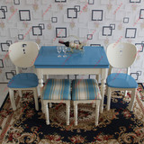 地中海折叠餐桌椅组合田园小户型伸缩折叠实木桌象牙白色餐桌餐椅