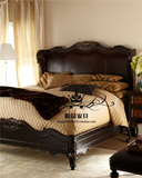 美式实木床新古典橡木雕刻真皮软包床简欧床1.5/1.8米双人床婚床