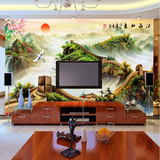 现代中式3d立体电视背景墙纸客厅大堂装饰大型壁画墙布万里长城