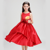 中国红女长裙儿童中大童生日晚宴礼服钢琴小提琴主持人表演演出服