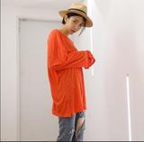 韩国chic 穿过四季的竹节棉长袖T恤 薄款透视T恤女休闲防晒打底衫