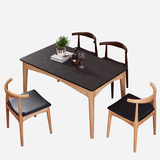 美式大理石餐桌火烧石小户型家用饭桌现代简约北欧实木餐桌椅组合