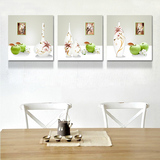 餐厅装饰画现代简约无框画挂画客厅厨房背景墙画三联画青苹果花瓶