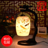 现代中式古典创意台灯卧室床头灯 实木艺手绘粉彩陶瓷艺术装饰灯