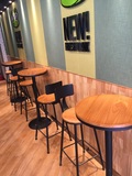 铁艺实木吧台桌椅星巴克高脚椅升降圆桌凳组合咖啡厅订制靠背椅子