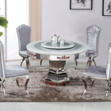 不锈钢大理石圆桌简约现代餐桌椅组合欧式饭桌酒店包厢餐桌子包邮