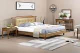 欧式实木床 北欧简约时尚双人床 家居卧室真皮软靠实木床1.8