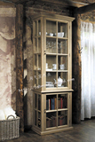 美式原木色实木书柜  简约玻璃门书架装饰柜实木单门储物柜餐边柜