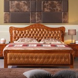 欧式实木床1.5m单人床 深色橡木床1.8米双人大床储物床卧室家具
