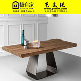 美式乡村实木铁艺复古餐桌椅组合实木创意办公桌会议桌长方形实木