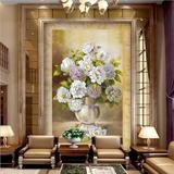 欧式简约古典花瓶花卉油画玄关过道壁画客厅走廊背景墙纸无缝壁纸
