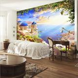 梦幻3D壁纸爱琴海城堡大海海鸥轮船壁画客厅卧室背景墙纸无缝整张