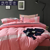 床上用品四件套全棉1.8m纯色纯棉简约床品运动风欧美素色被套床单