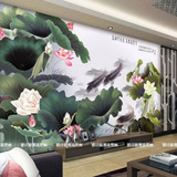 中式古典3d立体无缝墙布客厅卧室书房电视背景墙壁纸水墨荷花壁画