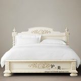 美式乡村实木雕花大床北欧卧室时尚双人床 欧式实木白色大床婚床