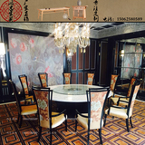 新中式家具印花布艺实木餐椅 欧式布艺印花牡丹餐椅 酒店包厢餐椅