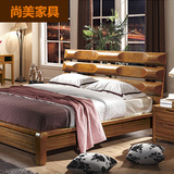 尚美 现代中式虎斑木色实木原木框架1.8米m双人床卧室大床家具床