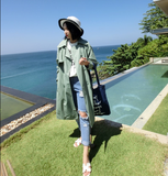 2016春季新款韩版中长款双排扣修身棉外套直筒显瘦两色系带风衣女