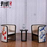 新中式家具 现代简约荷花单人沙发 实木布艺圈椅 围椅 影楼休闲椅