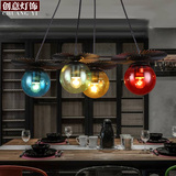 北欧复古彩色魔豆吊灯工业风铁艺玻璃圆球灯餐厅灯客厅咖啡厅灯具