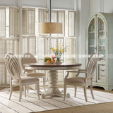 法式新古典实木餐厅圆餐桌美式乡村多功能伸缩餐厅餐桌椅白色做旧