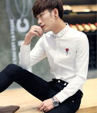 夏季男款韩版夜店个性潮流修身型印花长袖紧身衬衣时尚发型师衬衫