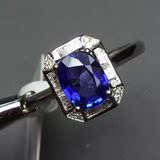 斯里兰卡天然蓝宝石戒指指环18k金镶嵌钻石 复古大方设计 男女款