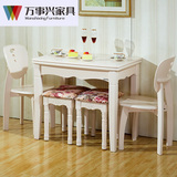 田园小户型餐桌椅组合可折叠白色实木饭桌家用钢化玻璃餐台多功能