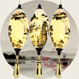 新中式餐厅吊灯现代客厅灯具复古茶楼吊灯创意艺术绘画灯笼布艺灯