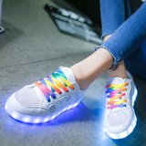 2016透气女荧光LED带灯女鞋鞋底会亮的小白鞋女运动跑步鞋夜光鞋