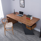美式复古铁艺实木大班台式电脑桌做旧艺术老板桌办公桌书桌椅组合