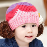 女宝宝帽子冬韩版可爱公主套头帽保暖毛线假发幼婴儿帽子3-6个月
