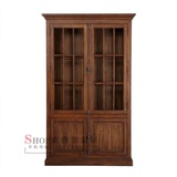 全实木美式书柜带门组合 简约书柜玻璃门 美式乡村书柜两门