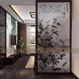 中式艺术玻璃屏风 隔断 玄关 背景墙 隔墙 雕刻水墨画 富贵吉祥