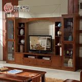 实木电视柜组合 橡木墙柜 现代中式客厅电视柜 背景墙厅柜酒柜