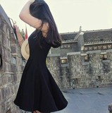 小黑裙连衣裙大裙摆背心裙专柜同款法式复古赫本风极简名媛气质裙