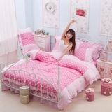 韩版床单公主风双人蕾丝被罩韩式荷叶边床上用品1.5/1.8米四件套