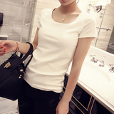 夏季韩版白色短袖T恤女装修身显瘦棉质打底衫圆领百搭纯色上衣潮