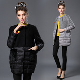 羊毛呢拼接羽绒服外套冬装加厚时尚欧美大码女装大衣胖MM200斤