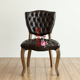 欧式美式做旧棉麻布艺餐椅高档餐厅咖啡厅软包拉扣实木皮艺拉扣椅