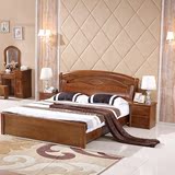 实木床橡木床1.8米储物双人床现代中式气压婚床实木床特价包邮