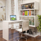 宜家创意简约旋转电脑桌家用台式转角书桌简易办公桌子带书架书柜