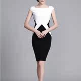 连衣裙女 黑白配女装简约时尚气质优雅修身显瘦 黑白拼接连衣裙