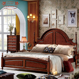 新中式床成人单人床双人床1.5米实木床大床卧室1.8米床深色田园床