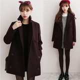 韩版小个子女装羊毛呢外套直筒大码宽松学院风外套呢大衣显瘦冬款