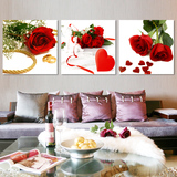 南景无框画客厅装饰画现代花卉三联壁画挂画红色抽象玫瑰花墙画