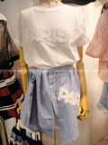 现货韩国代购夏季亮片字母衬衫袖个性显瘦假两件连衣裙女潮J2137
