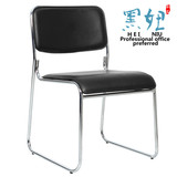 黑妞硬皮椅会客椅会议椅简约时尚黑色电镀椅可叠落培训椅钢架皮椅